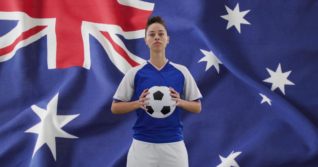 Determined Female Soccer Player in Front of Australian Flag Exhibiting Patriotism - Free Images, Stock Photos and Pictures on Pikwizard.com