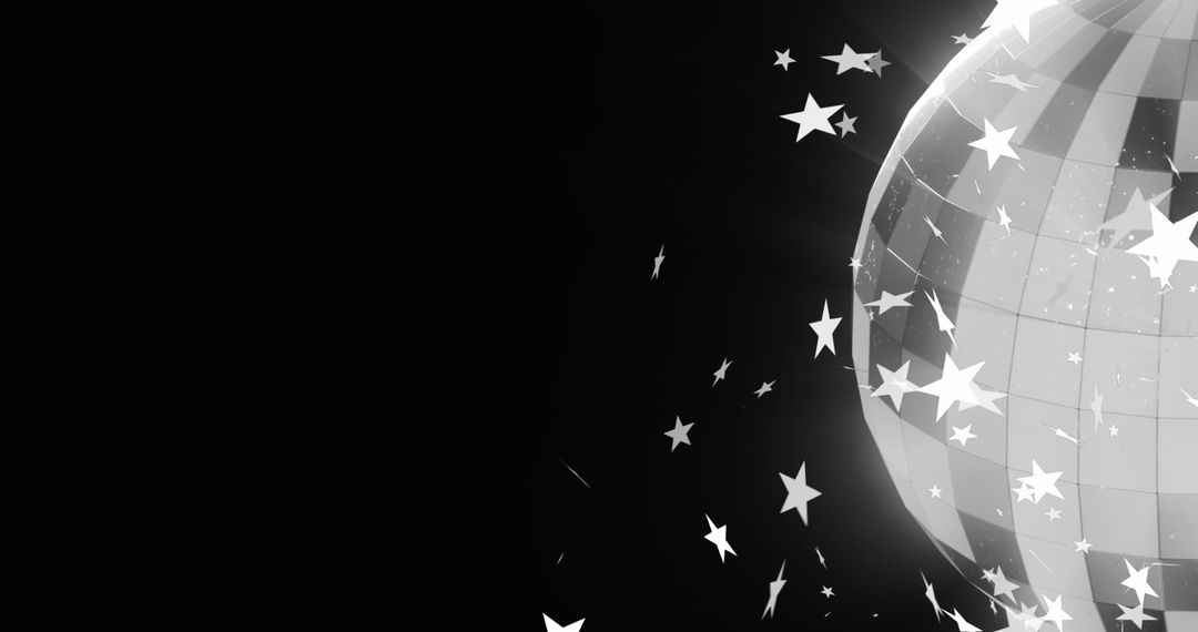 Rotating Mirror Ball with Sparkling Stars on Black Background