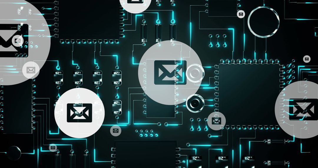 Digital Communication Concept with Email Icons and Tech Circuit