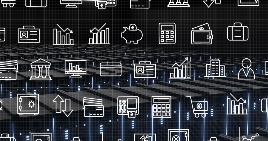 Digital Icons Over Data Center Network Illustration