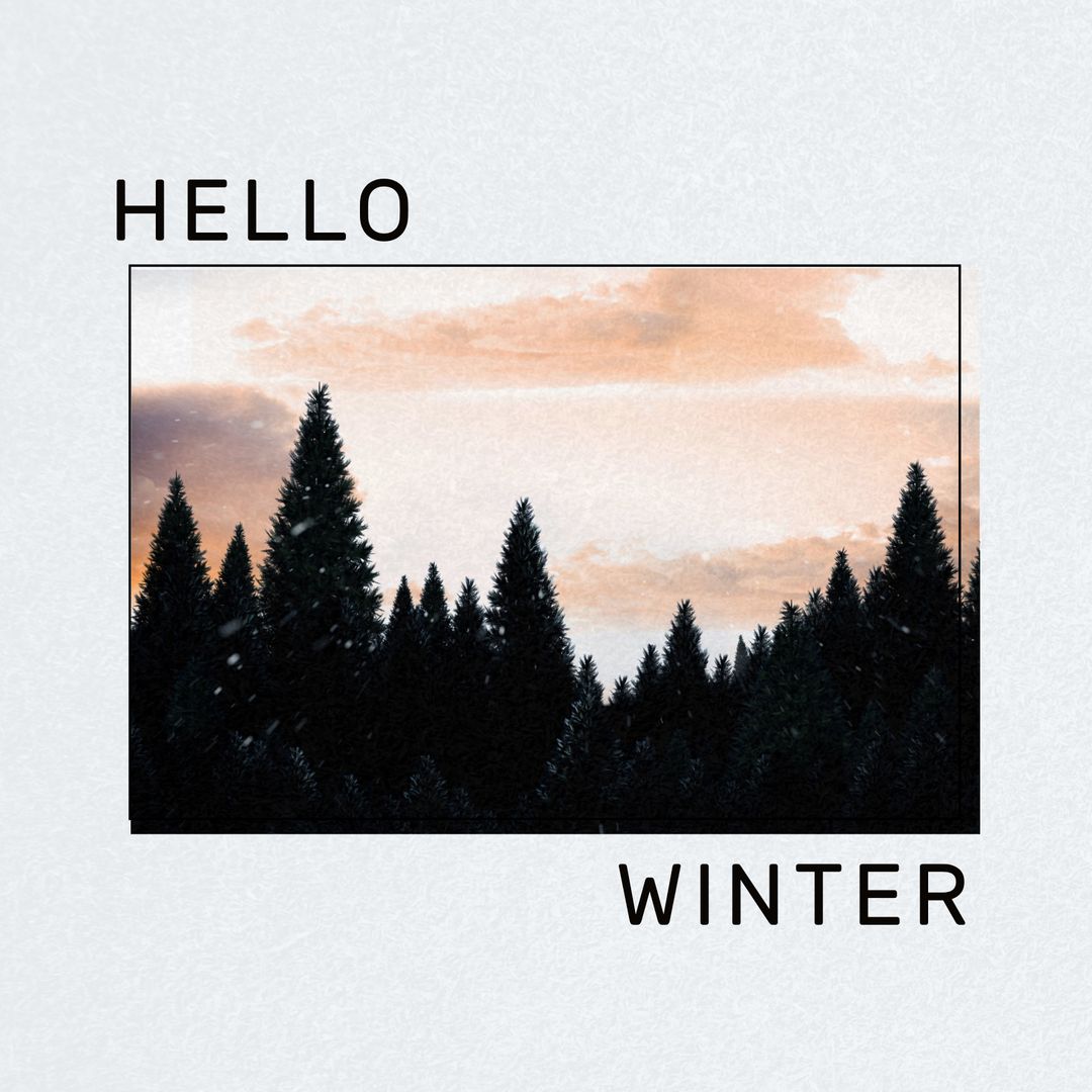 Hello Winter Text with Winter Forest Over White Background - Download Free Stock Templates Pikwizard.com