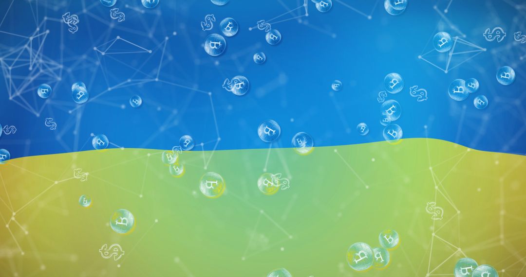 Bitcoin Mixes with Ukraine Flag Conceptual Cryptocurrency Art
