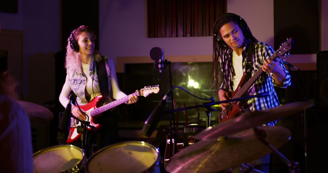 Musicians Collaborating in Recording Studio