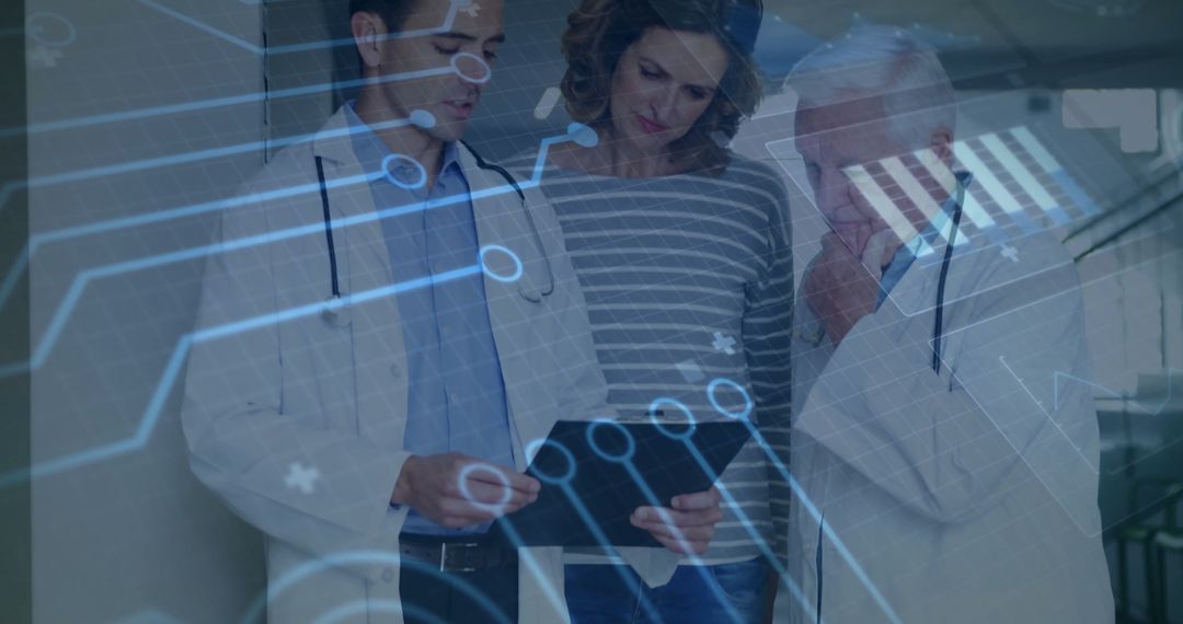 Doctors Consulting Patient with Digital Technology Overlay