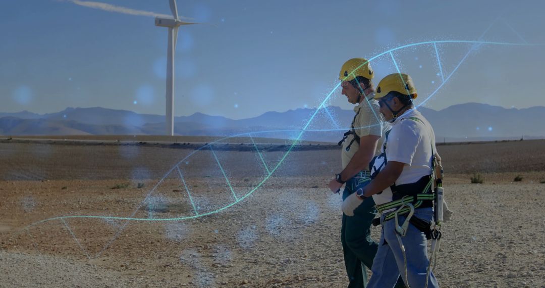 Technicians at Wind Farm Exploration with DNA Helix Concept