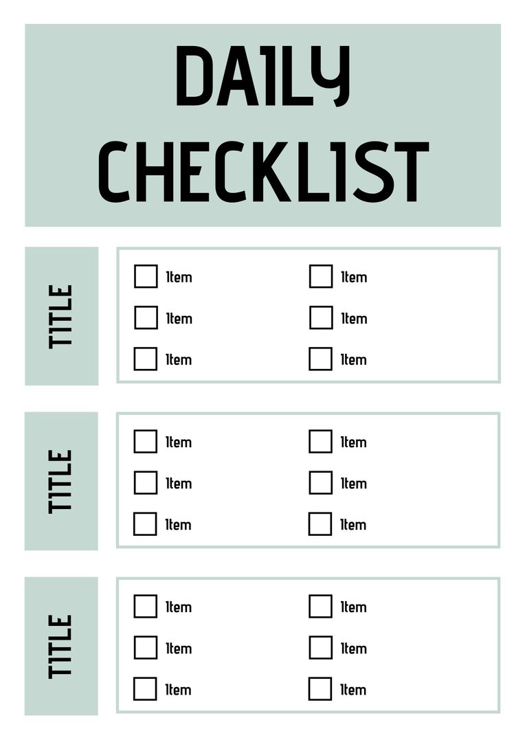 Blank Daily Checklist Template for Task Management and Organization - Download Free Stock Templates Pikwizard.com