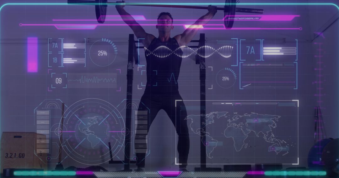 Tech-Enhanced Weight Lifting Fitness Enthusiast with Futuristic Interface