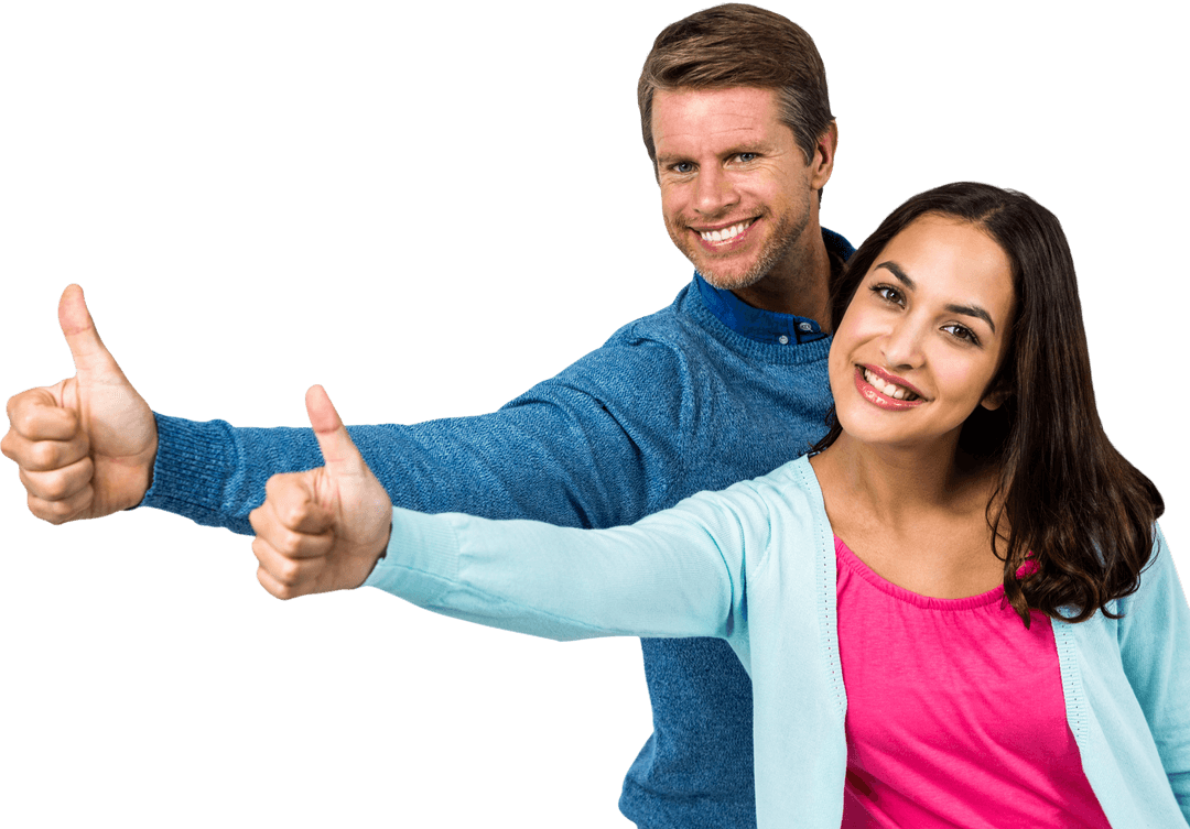 Cheerful Couple Showing Thumbs Up on Transparent Background