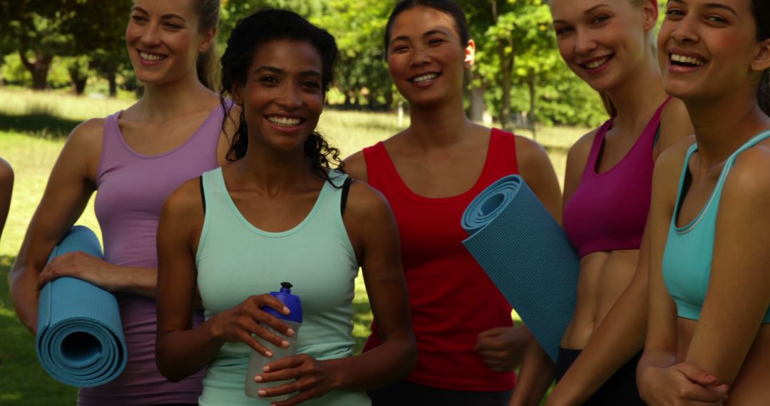 Group of Women Smiling at Outdoor Yoga Class - Free Images, Stock Photos and Pictures on Pikwizard.com