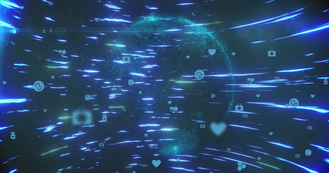 Global Data Network with Digital Icons Over Abstract Globe