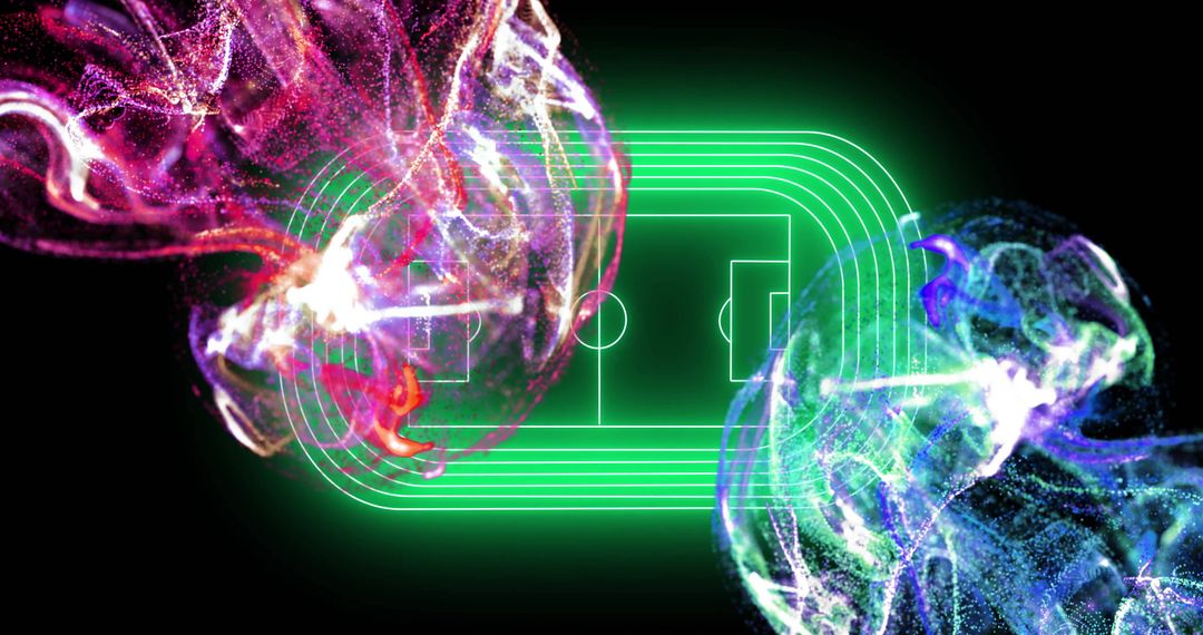 Neon Soccer Field with Vibrant Abstract Shapes