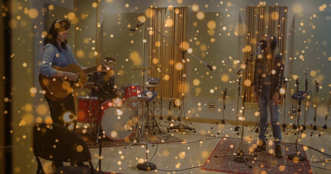 Musicians Collaborating in Recording Studio with Acoustic Vibes