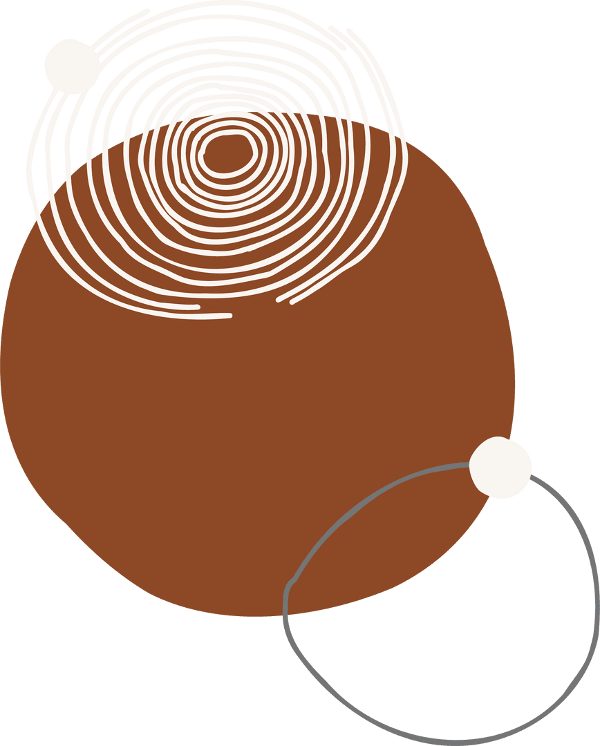 Abstract Brown Blob with White Spirals and Dots on Transparent Background