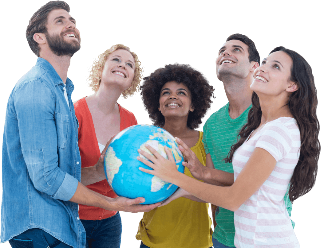 Diverse Group Holding Globe Transparent Background
