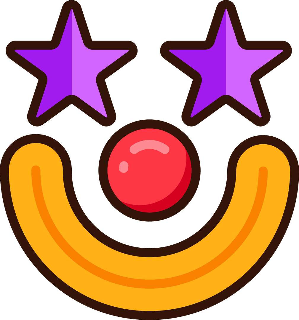 Cheerful Geometric Face with Star Eyes on Transparent Background