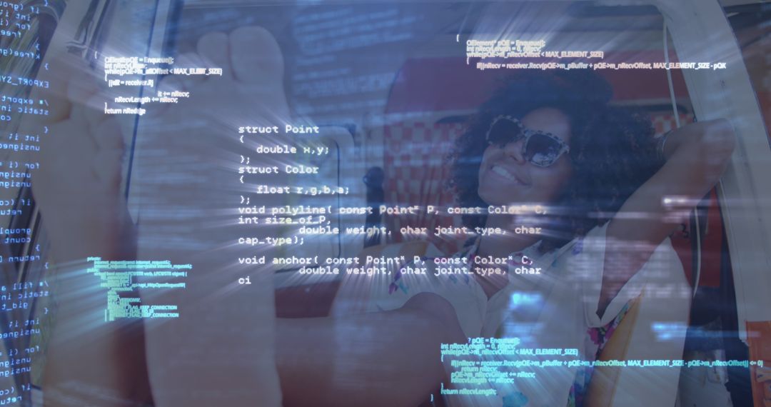 Digital Data Processing with Women Smiling in Background