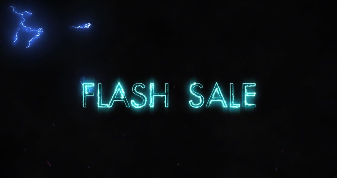 Neon Flash Sale Text with Lightning on Black Background