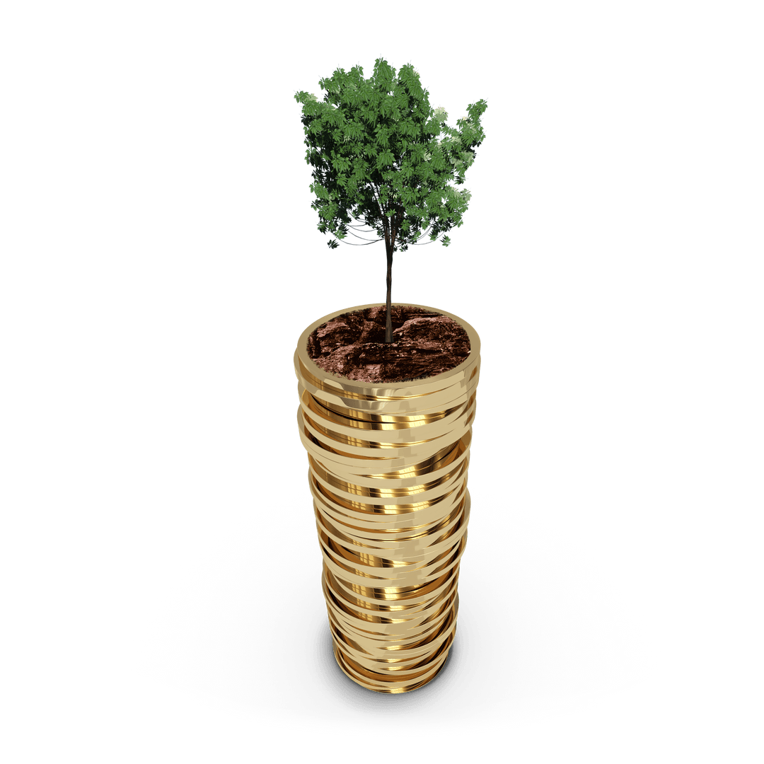 Thriving Tree on Stacked Transparent Gold Coins