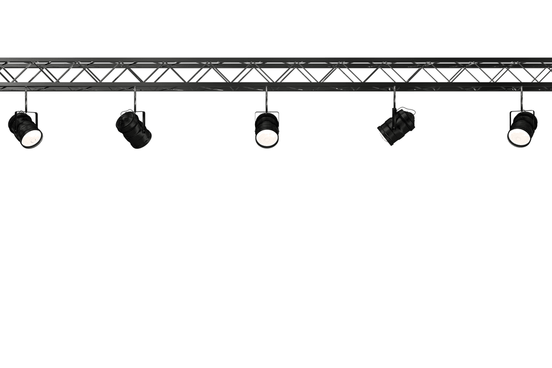 Transparent Stage Light Fixtures on Black Truss