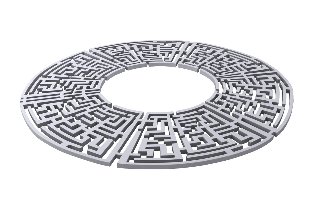 Circular Labyrinth Maze on Transparent Background for Puzzles