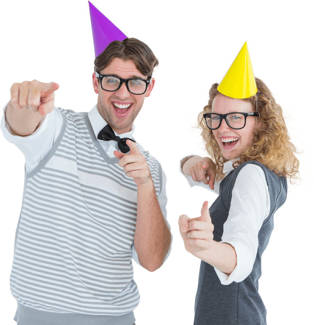 Transparent Party Couple Having Fun with Colorful Hats