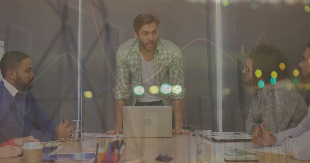 Global Business Team Analyzing Financial Data with Technology