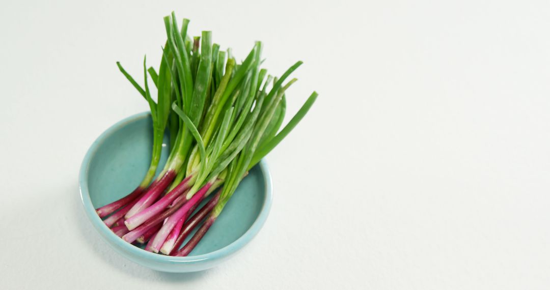 Fresh Red Bunching Onions in Blue Ceramic Bowl on White Background - Free Images, Stock Photos and Pictures on Pikwizard.com