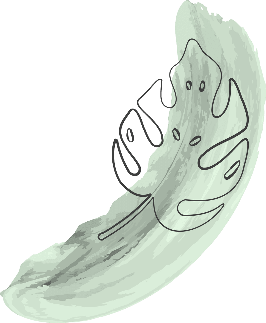 Abstract Monstera Leaf Outline on Textured Green Brushstroke