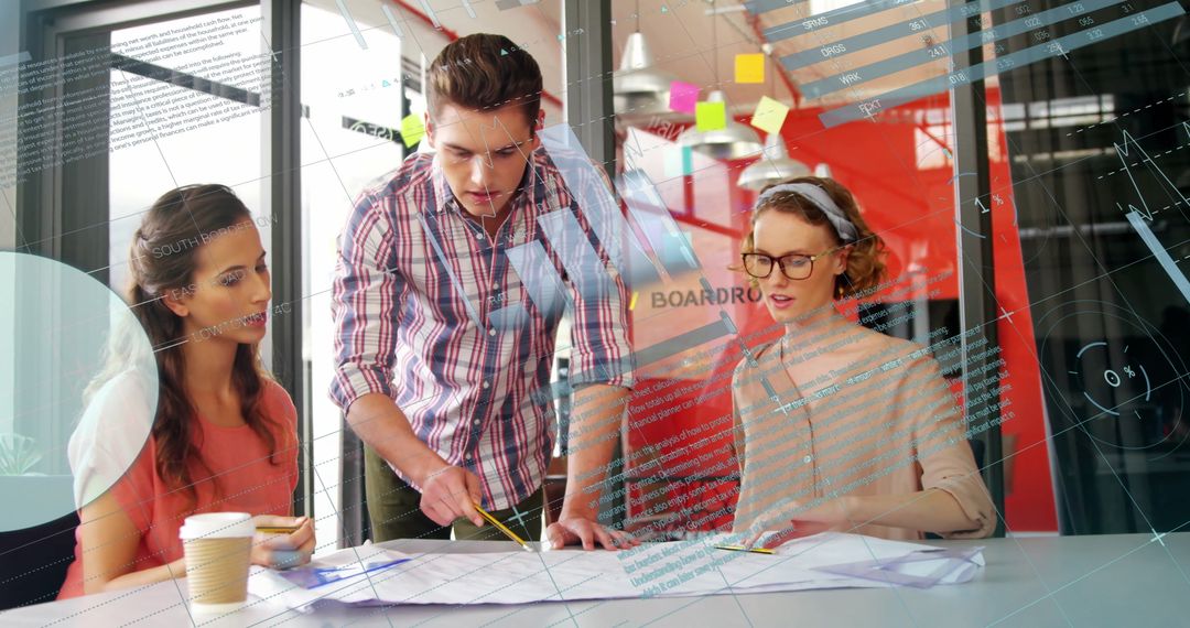 Collaborative Team Analyzing Financial Data in Office Setting