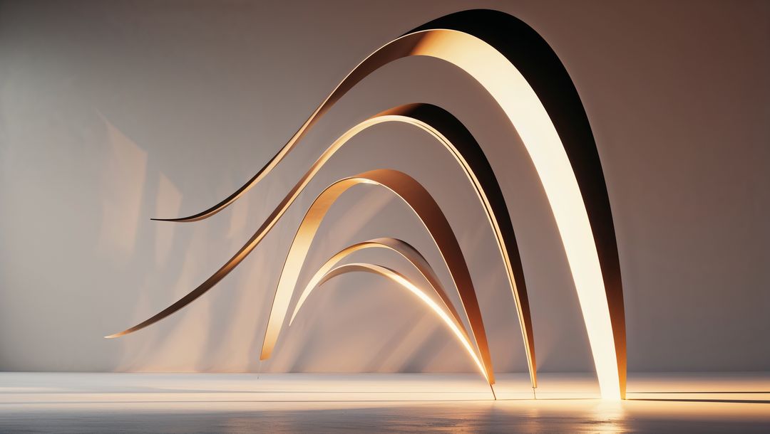 Modern Metallic Arc Sculptures in Minimalist Gallery Space