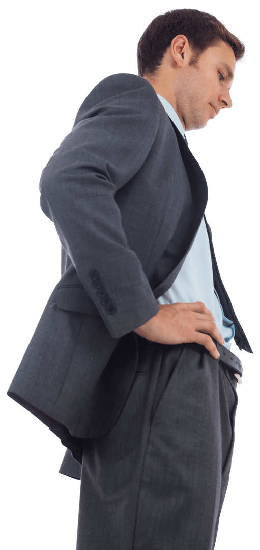 Transparent Stern Businessman in Suit with Hands on Hips