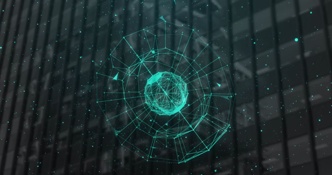 Abstract Digital Sphere with Network Connections Over Modern Building