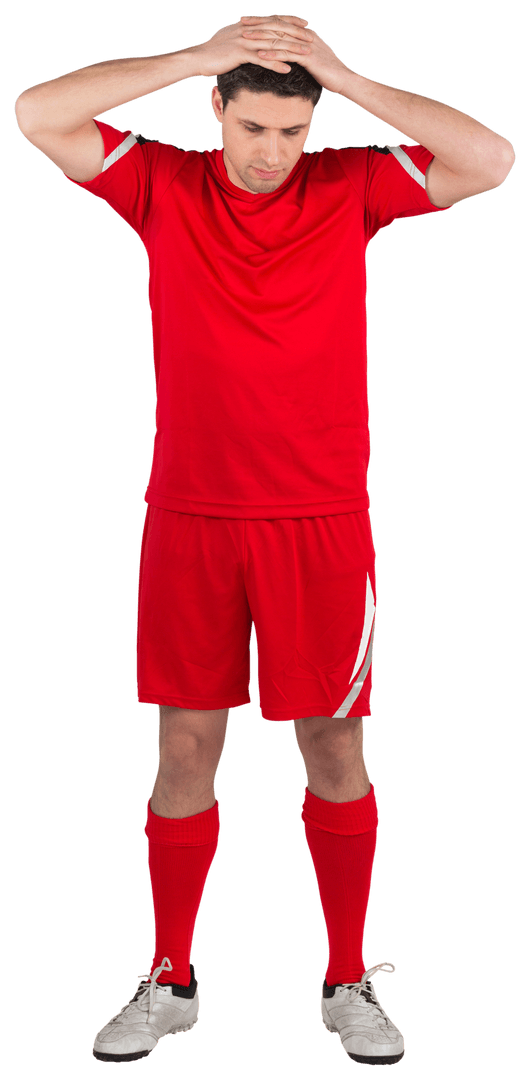 Disappointed Football Player in Red Kit with Downcast Expression Transparent