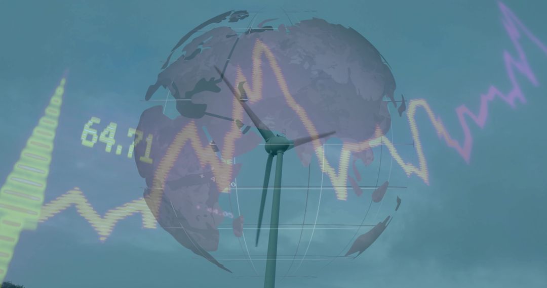Wind Turbine with Global Data Analysis Display and Financial Overlay