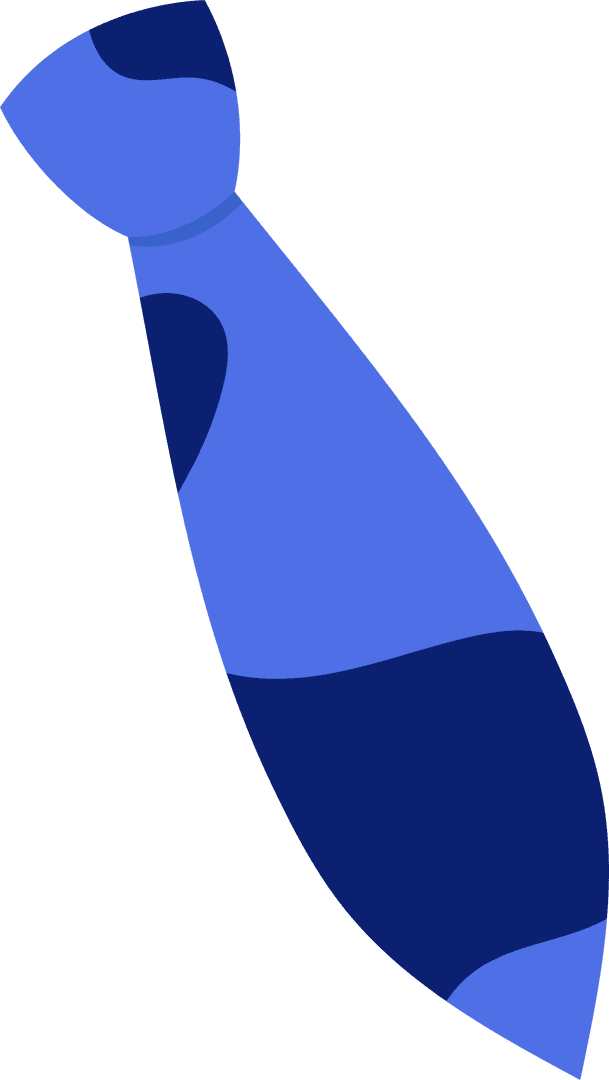 Stylized Blue Necktie with Dark Shapes on Transparent Background