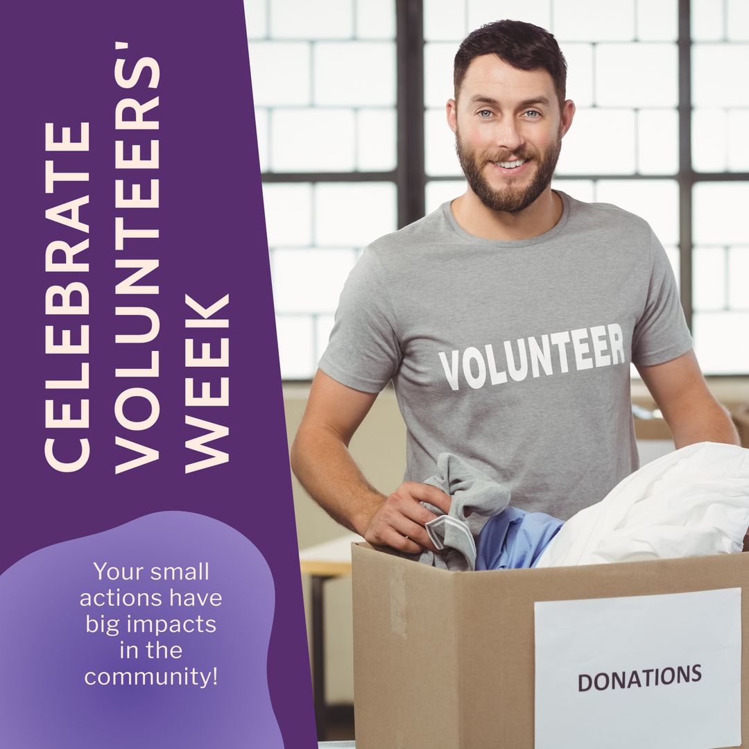 Celebrating Volunteers' Week with Happy Volunteer Sorting Donation Box - Download Free Stock Templates Pikwizard.com