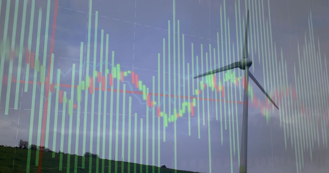 Renewable Energy Concept with Wind Turbine and Financial Chart Overlay