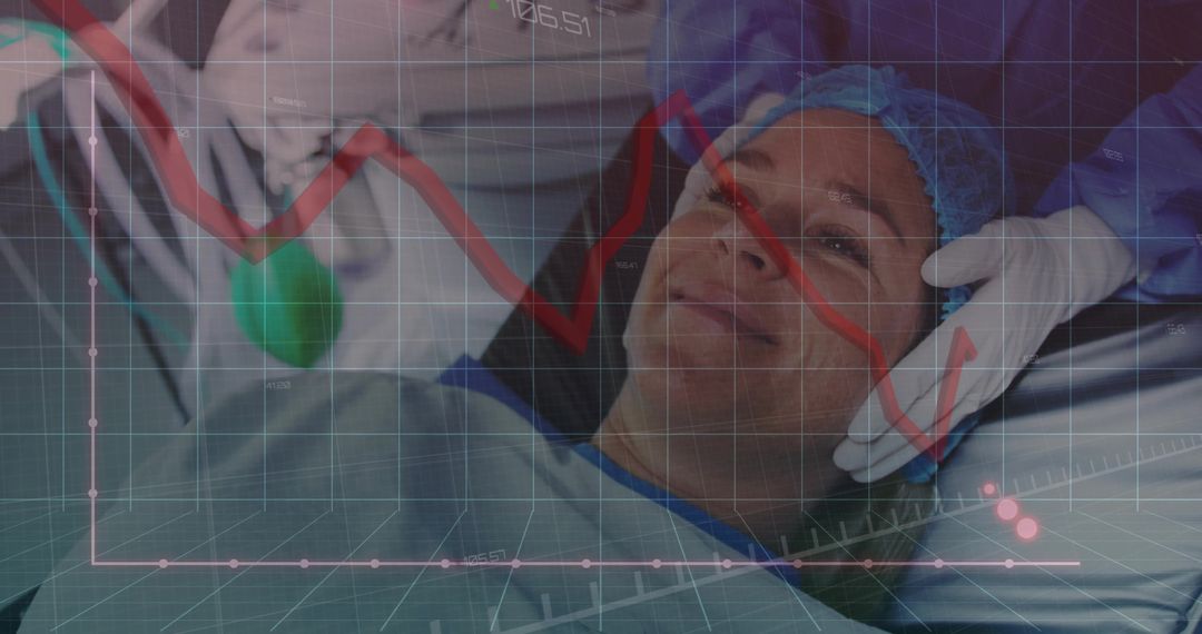 Patient in Operating Room with Medical Data Visualization