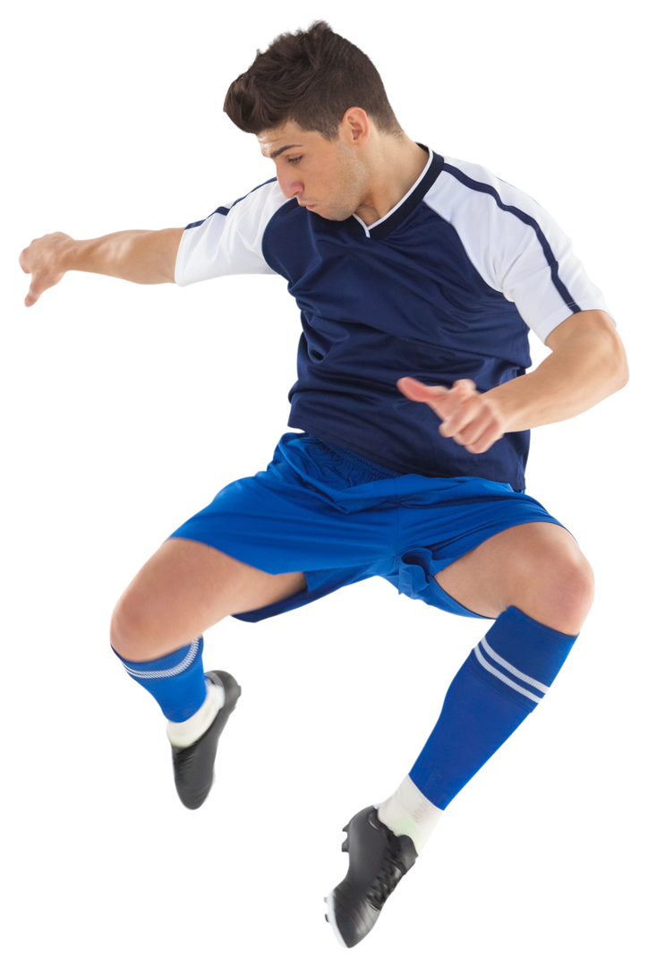 Focused Football Player in Mid-Air on Transparent Background, Isolated Action - Download Free Stock Images Pikwizard.com