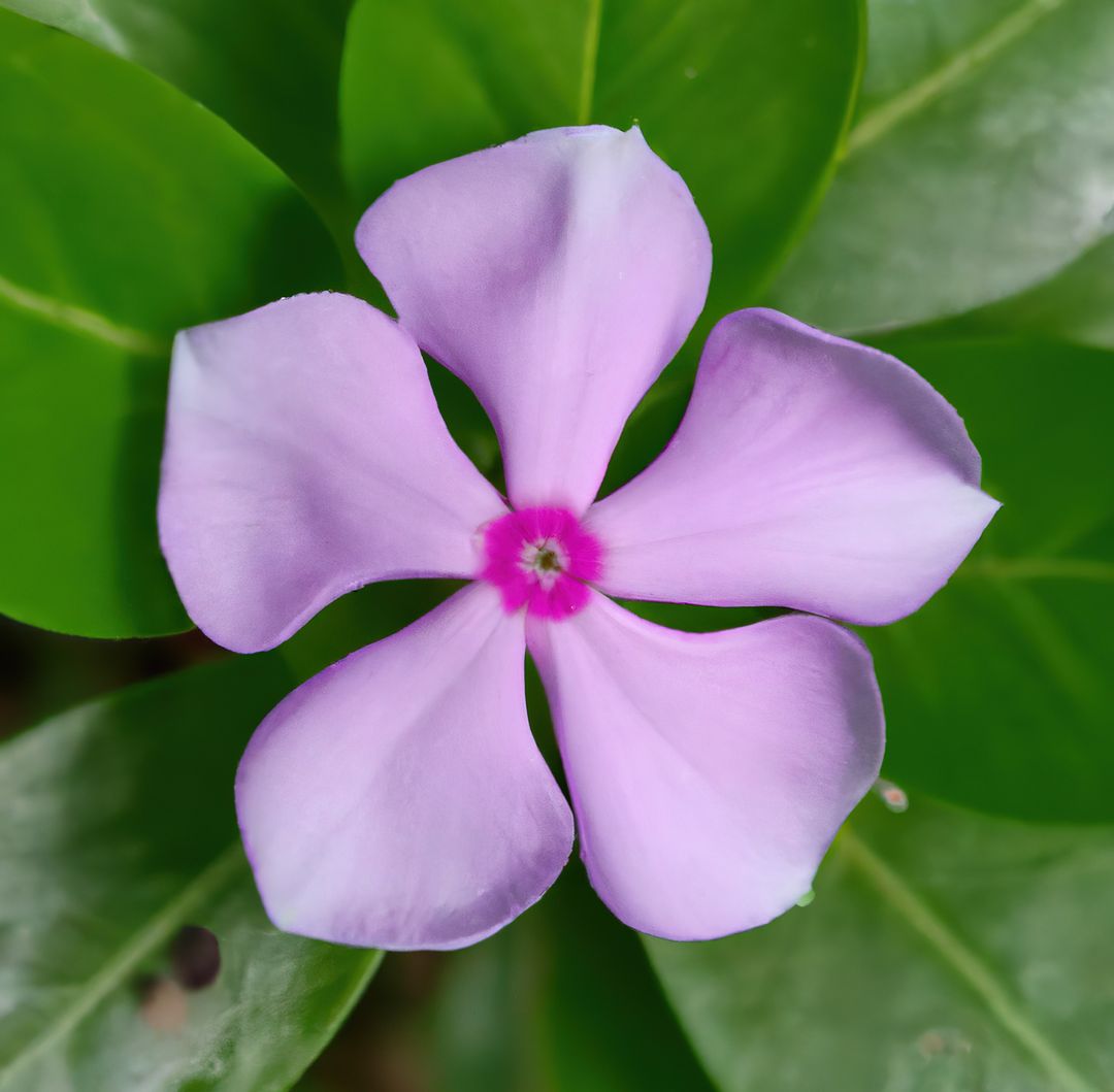 Close up of purple periwinkle over leaves created using generative ai technology - Free Images, Stock Photos and Pictures on Pikwizard.com