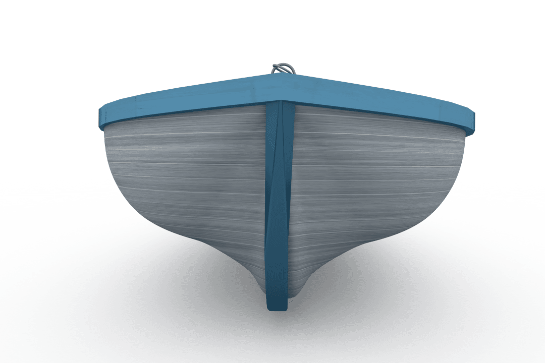 Transparent Front View of Blue and White Painted Boat Isolated