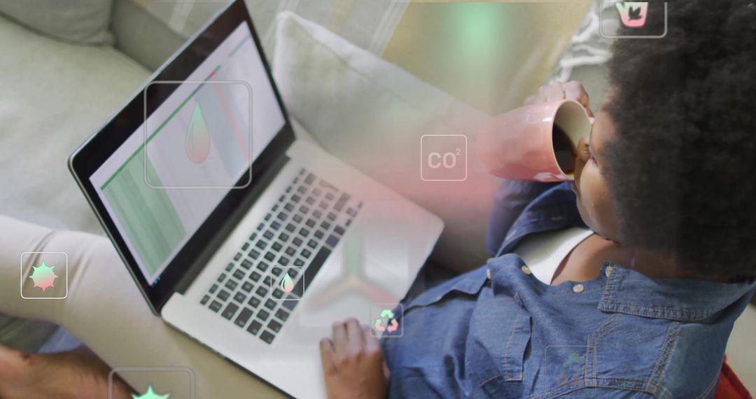 Woman Analyzing Data on Laptop with Digital Interface Concept