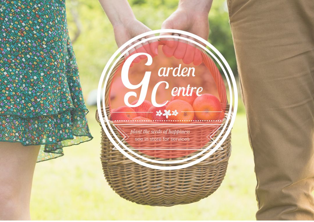 Couple with Basket of Fresh Produce Promoting Local Garden Center