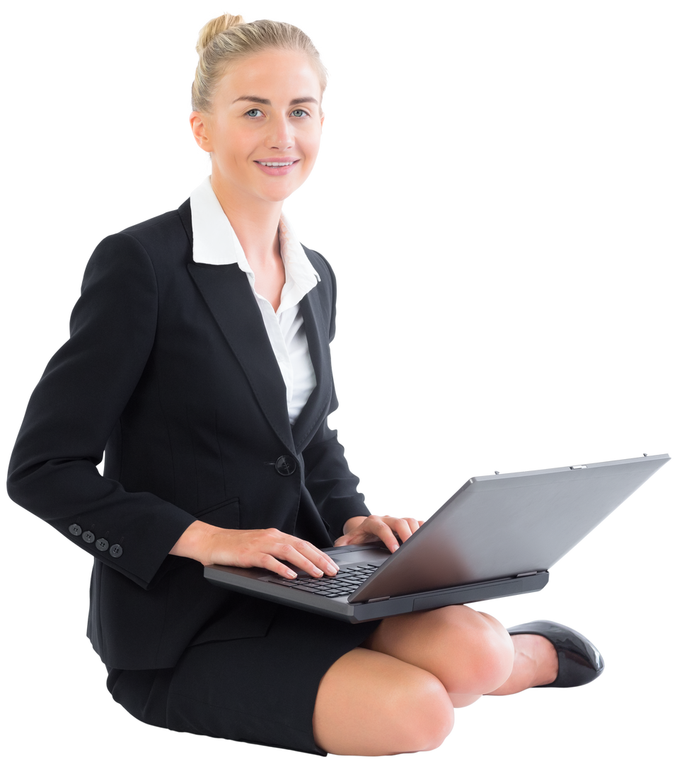 Businesswoman Sitting with Laptop on Transparent Background - Download Free Stock Images Pikwizard.com