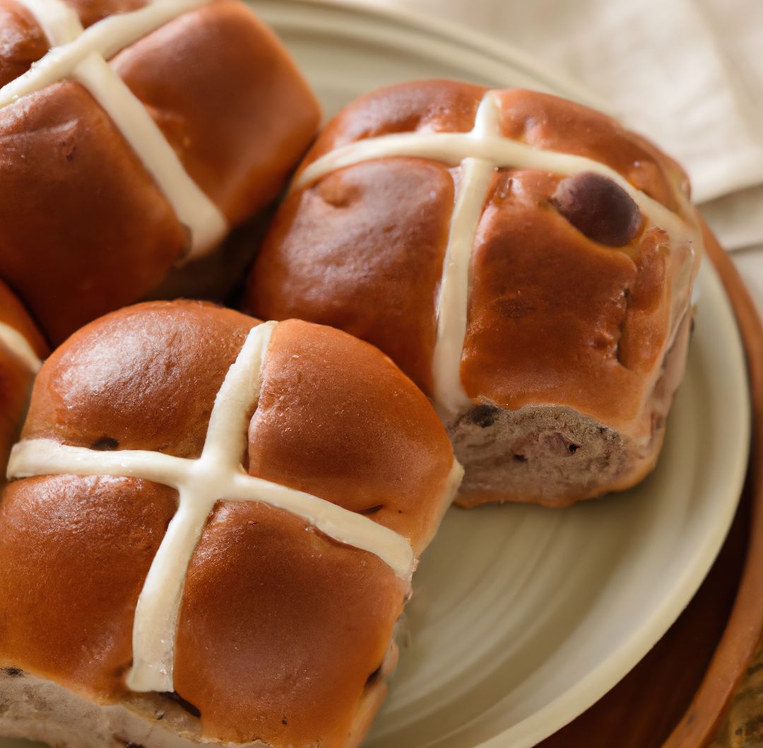 Freshly Baked Hot Cross Buns on a Plate - Free Images, Stock Photos and Pictures on Pikwizard.com