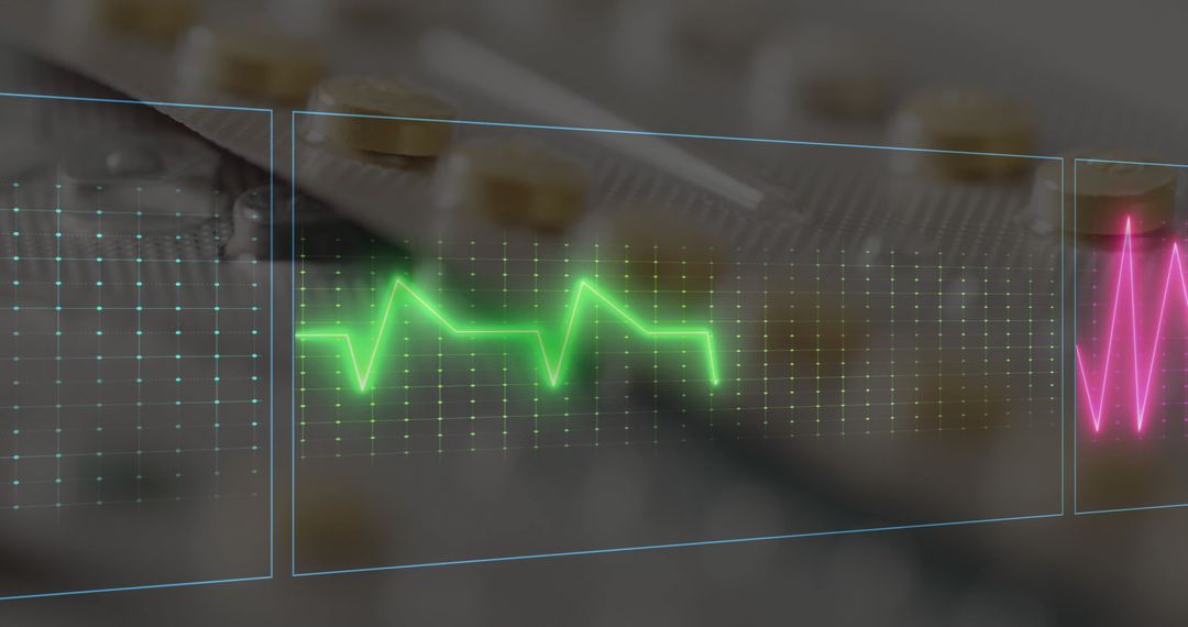 Digital Heartbeat Monitor Over Pills Symbolizing Health Interface