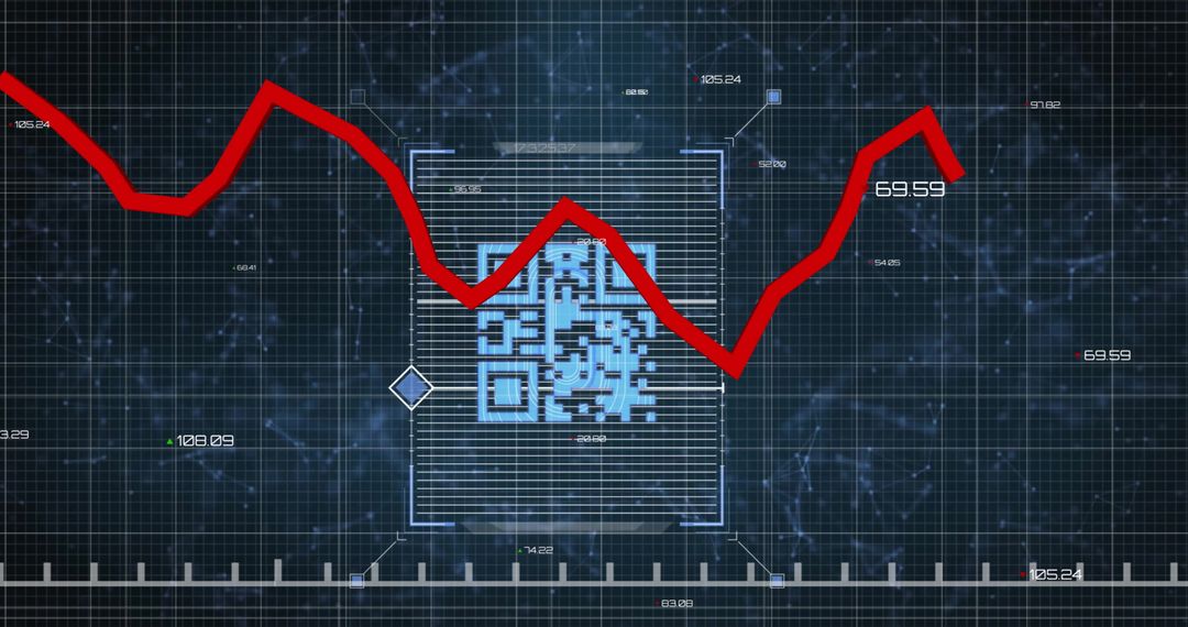 Digital Decline Graphic with QR Code Elements and Red Line