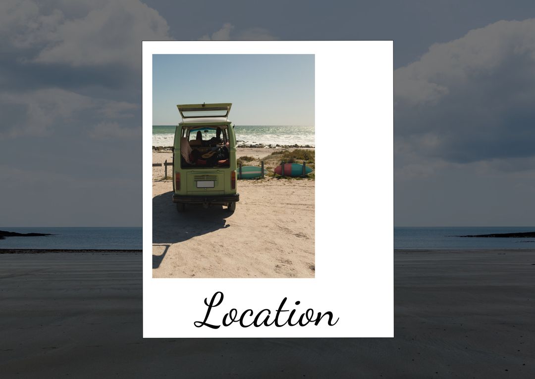 Vintage Van Parked by Scenic Beach with Gentle Waves