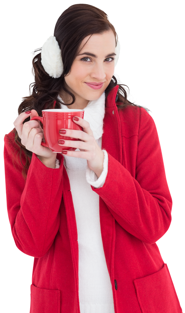 Woman in Winter Gear Holding Coffee Mug on Transparent Background - Download Free Stock Images Pikwizard.com