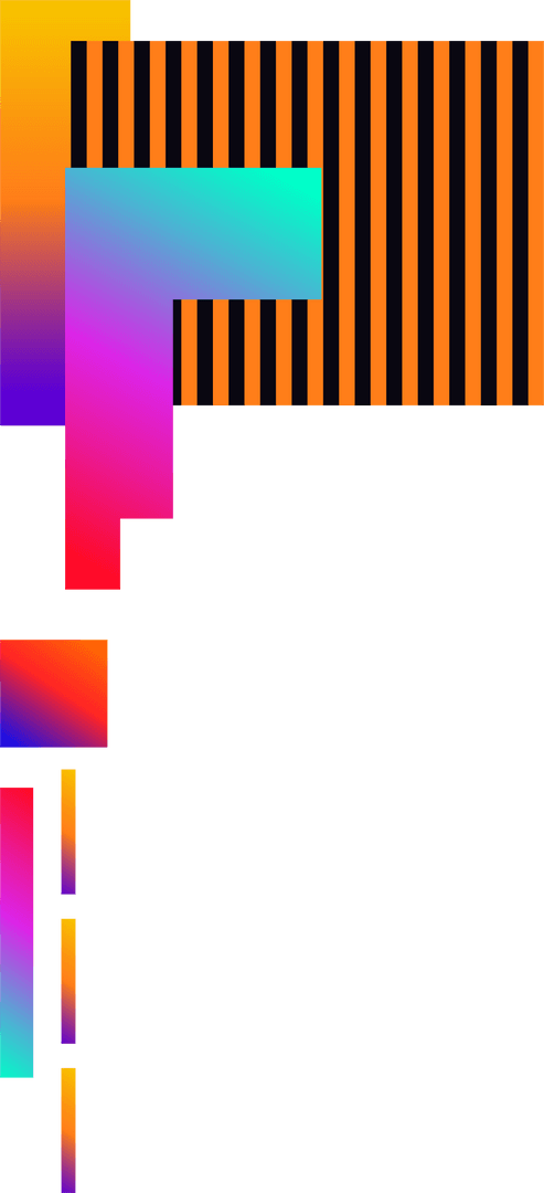 Vibrant Gradient Shapes on Striped Transparent Background